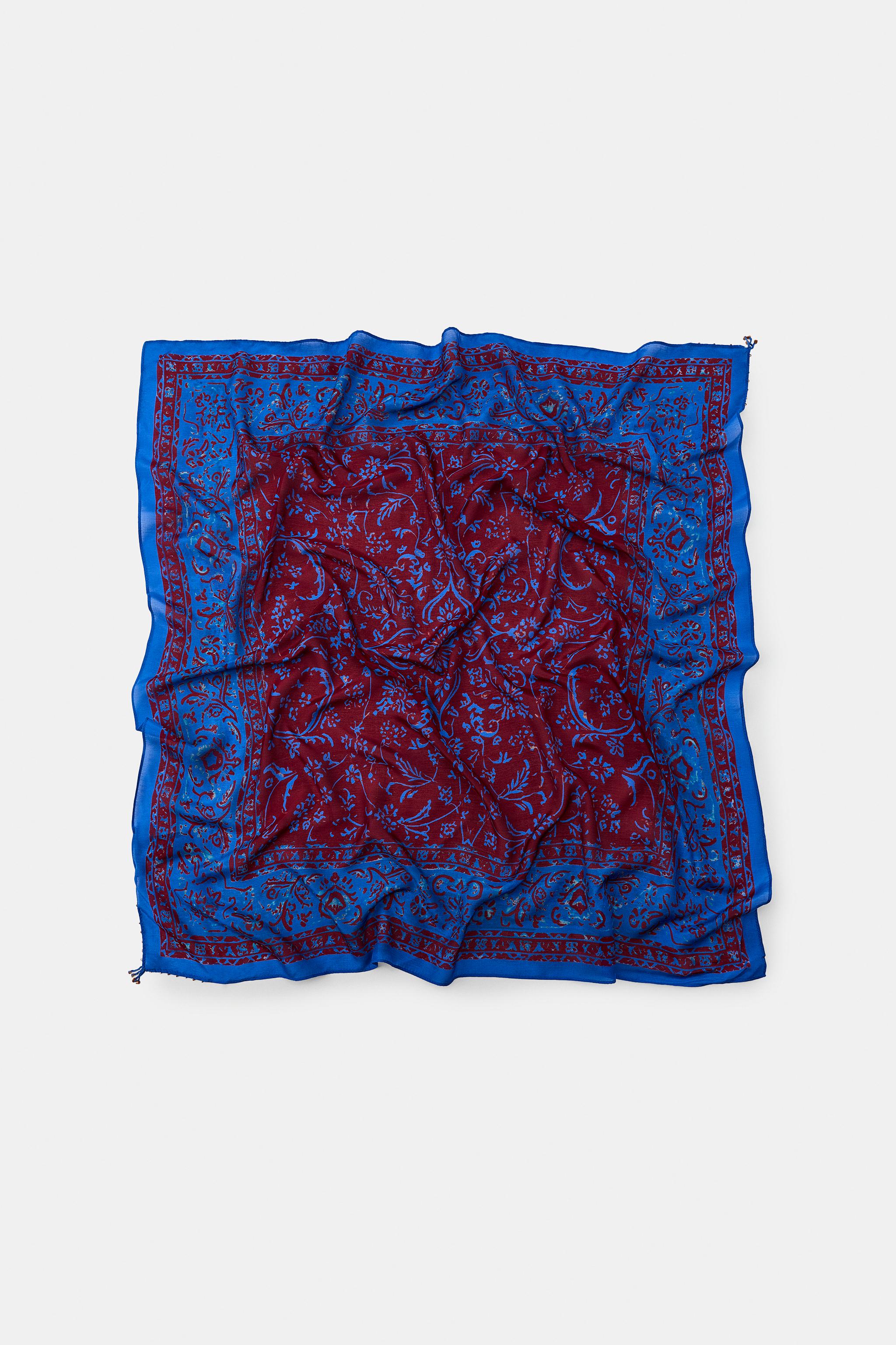 BEADED VISCOSE SILK PRINTED SCARF